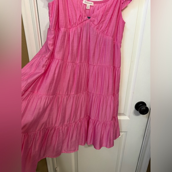 🌼H071 NWT Blu Pepper L pp17 unstretched Pink Ruffled Casual Dress - Picture 5 of 13